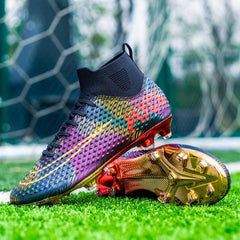 Kids Teenagers Unisex AG Cleat Football Boots Anti-skid Breathable Lace Up Shoes