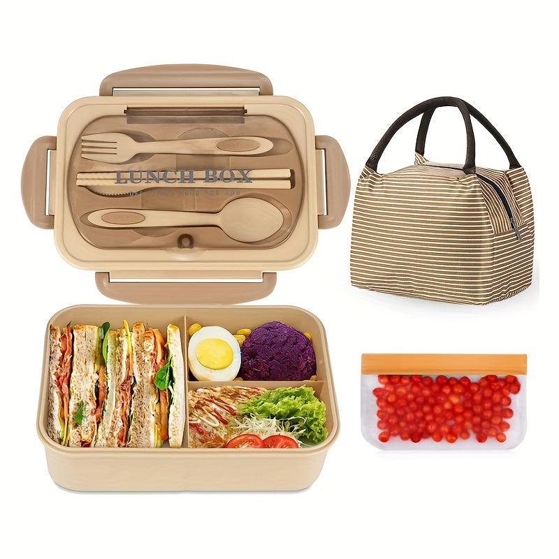 6pcs Lunch Box Set with Insulated Bag, Fork, Chopsticks - Large Capacity 1200ml