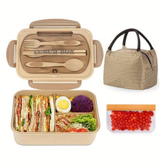 6pcs Lunch Box Set with Insulated Bag, Fork, Chopsticks - Large Capacity 1200ml