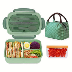 6pcs Lunch Box Set with Insulated Bag, Fork, Chopsticks - Large Capacity 1200ml