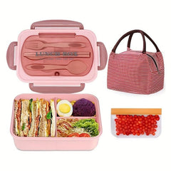 6pcs Lunch Box Set with Insulated Bag, Fork, Chopsticks - Large Capacity 1200ml