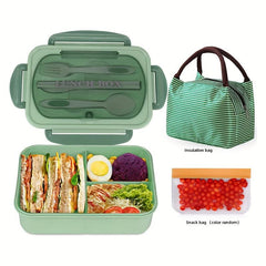 6pcs Lunch Box Set with Insulated Bag, Fork, Chopsticks - Large Capacity 1200ml