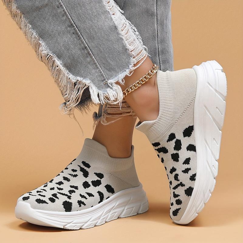 Leopard Print Lightweight Running Shoes Breathable Outdoor Sneakers