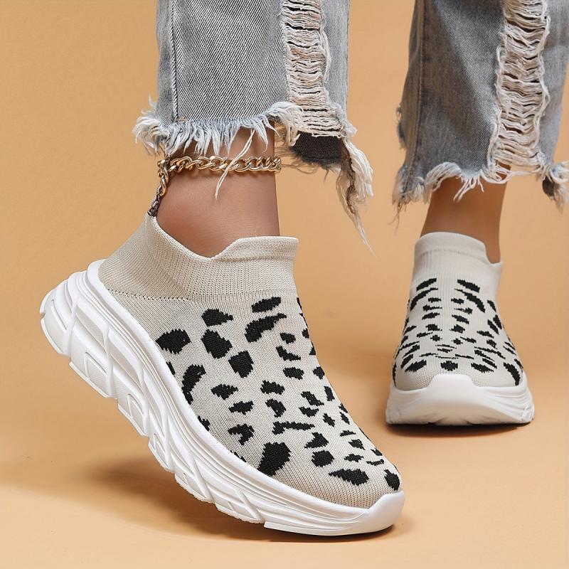 Leopard Print Lightweight Running Shoes Breathable Outdoor Sneakers