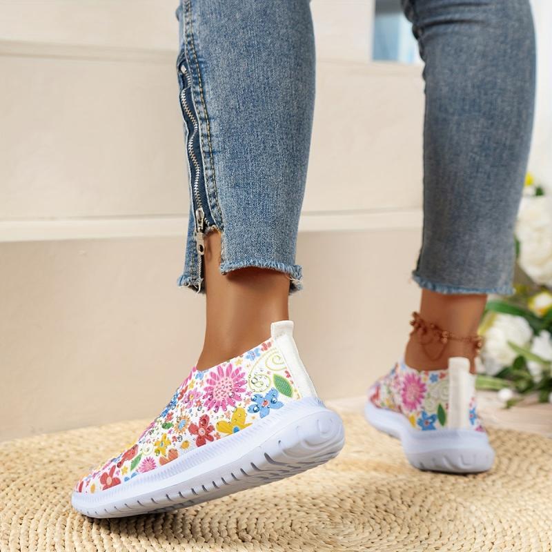 Women's Floral Rhinestone Tennis Shoes Non-Slip Lightweight Travel Shoes