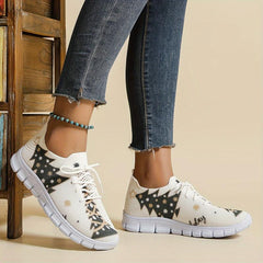 Christmas Tree Print Mesh Breathable Flying Woven Shoes Soft Sole Comfortable