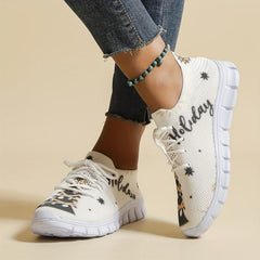 Christmas Tree Print Mesh Breathable Flying Woven Shoes Soft Sole Comfortable