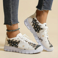 Christmas Tree Print Mesh Breathable Flying Woven Shoes Soft Sole Comfortable