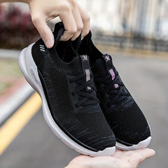 Women's Breathable Mesh Sneakers Lace up Sporty Non slip Outdoor Running Shoes