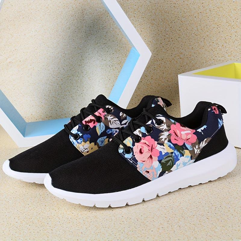 Floral Print Mesh Running Shoes Comfortable Cushioning Sneakers