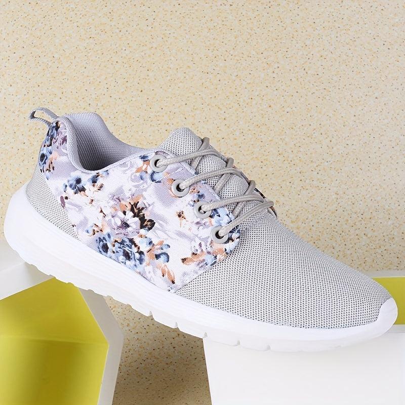 Floral Print Mesh Running Shoes Comfortable Cushioning Sneakers