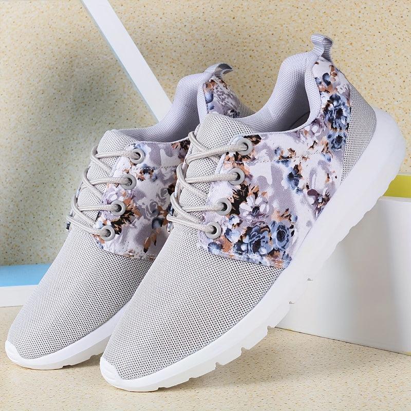 Floral Print Mesh Running Shoes Comfortable Cushioning Sneakers