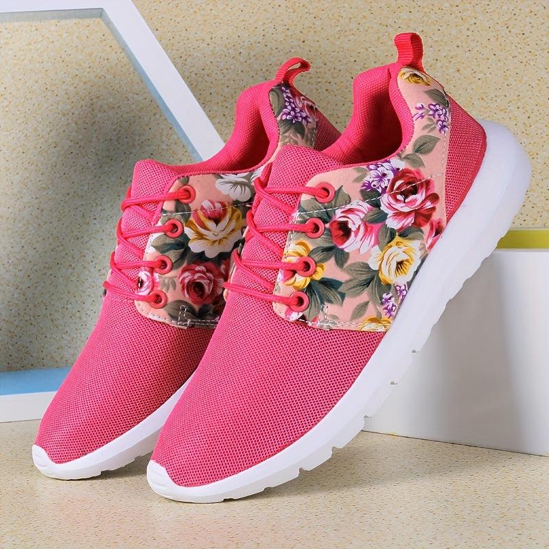 Floral Print Mesh Running Shoes Comfortable Cushioning Sneakers