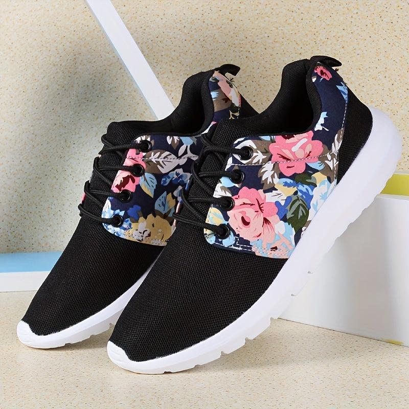 Floral Print Mesh Running Shoes Comfortable Cushioning Sneakers