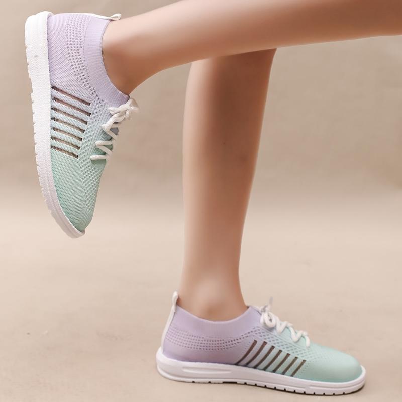 Women's Ombre Knit Mesh Sneakers Lightweight Flats Casual Walking Shoes