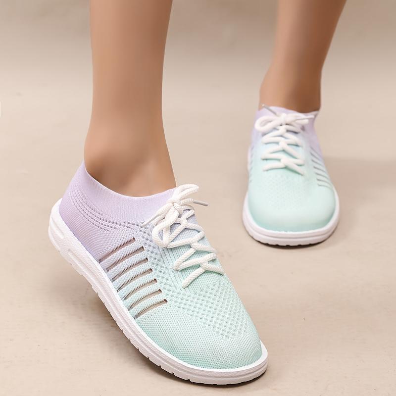 Women's Ombre Knit Mesh Sneakers Lightweight Flats Casual Walking Shoes