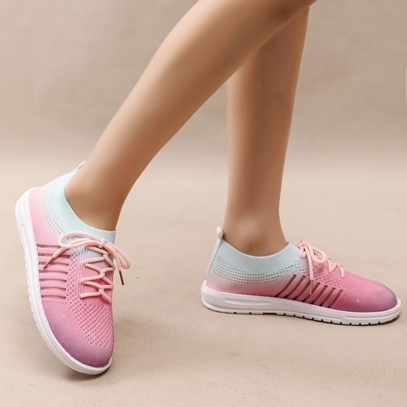 Women's Ombre Knit Mesh Sneakers Lightweight Flats Casual Walking Shoes