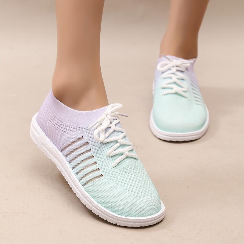 Women's Ombre Knit Mesh Sneakers Lightweight Flats Casual Walking Shoes