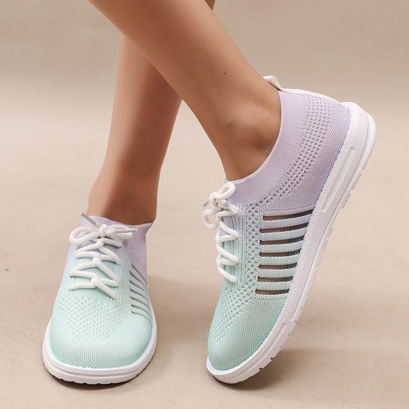 Women's Ombre Knit Mesh Sneakers Lightweight Flats Casual Walking Shoes