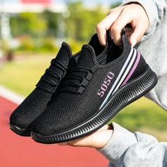 Lightweight Knitting Running Shoes Lace Up Weaving Sneakers