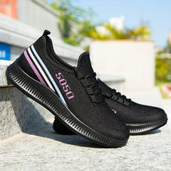 Lightweight Knitting Running Shoes Lace Up Weaving Sneakers