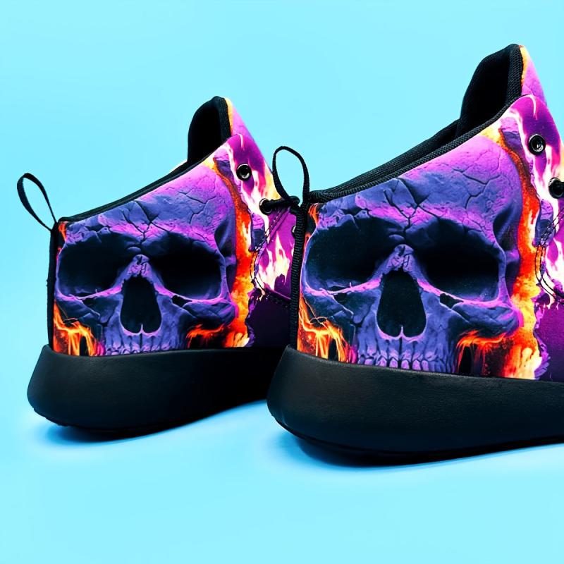 Purple Skull Flame Pattern High Top Running Shoes