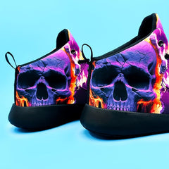 Purple Skull Flame Pattern High Top Running Shoes