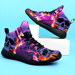 Purple Skull Flame Pattern High Top Running Shoes