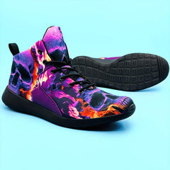 Purple Skull Flame Pattern High Top Running Shoes