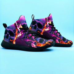 Purple Skull Flame Pattern High Top Running Shoes