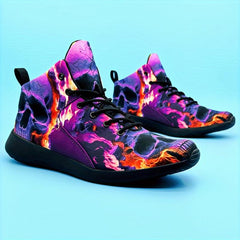 Purple Skull Flame Pattern High Top Running Shoes