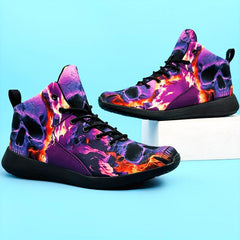 Purple Skull Flame Pattern High Top Running Shoes