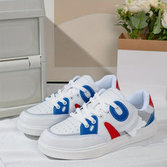 Women's Block Faux Leather Skate Shoes Low Cut Lace Up Sneakers