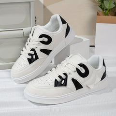 Women's Block Faux Leather Skate Shoes Low Cut Lace Up Sneakers