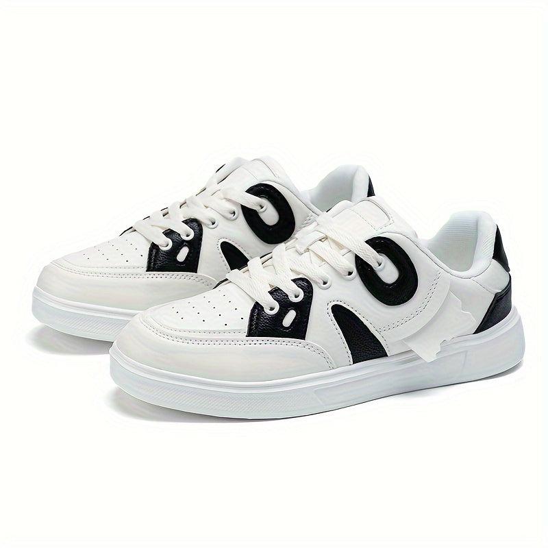 Women's Block Faux Leather Skate Shoes Low Cut Lace Up Sneakers