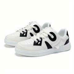 Women's Block Faux Leather Skate Shoes Low Cut Lace Up Sneakers