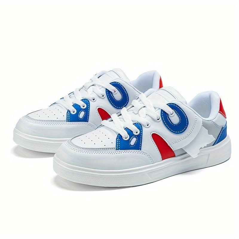 Women's Block Faux Leather Skate Shoes Low Cut Lace Up Sneakers