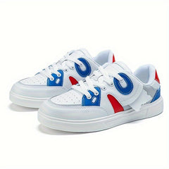 Women's Block Faux Leather Skate Shoes Low Cut Lace Up Sneakers