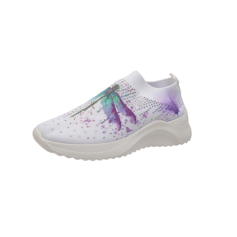 Women's Ombre Dragonfly Pattern Rhinestone Mesh Running Shoes