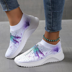 Women's Ombre Dragonfly Pattern Rhinestone Mesh Running Shoes