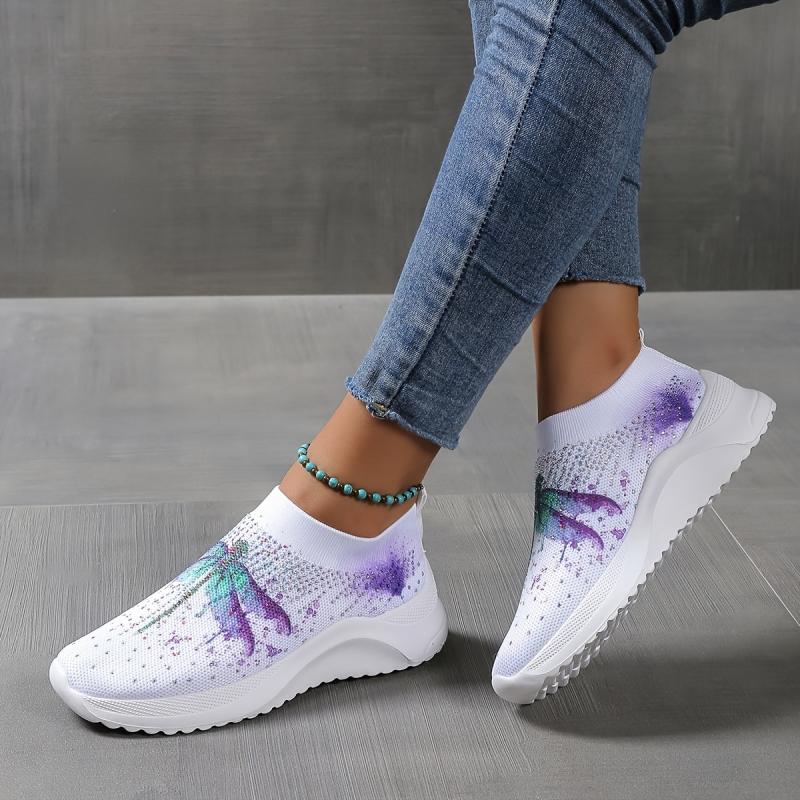 Women's Ombre Dragonfly Pattern Rhinestone Mesh Running Shoes