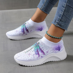Women's Ombre Dragonfly Pattern Rhinestone Mesh Running Shoes