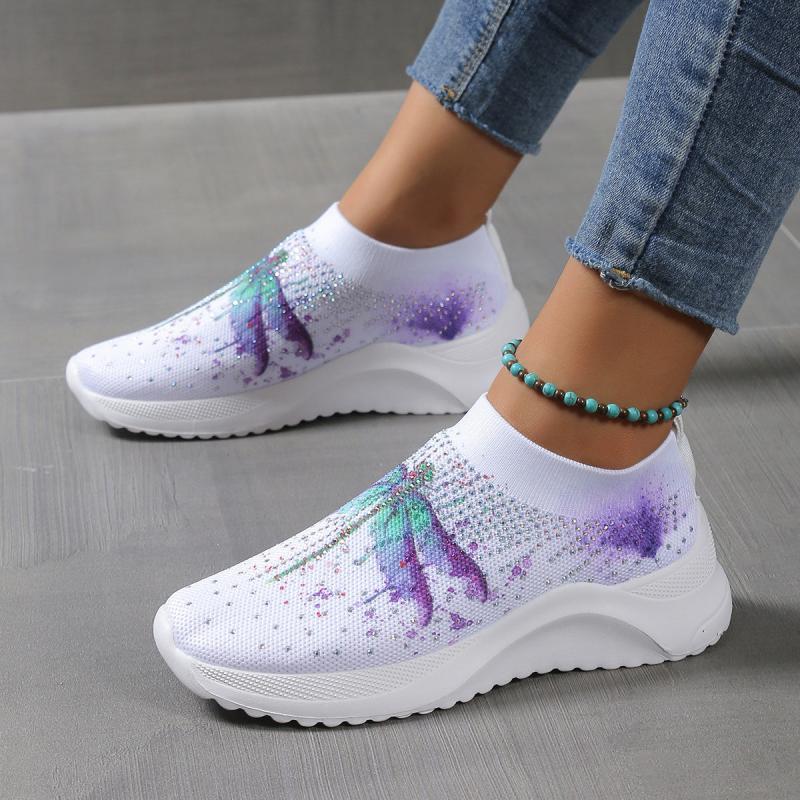 Women's Ombre Dragonfly Pattern Rhinestone Mesh Running Shoes