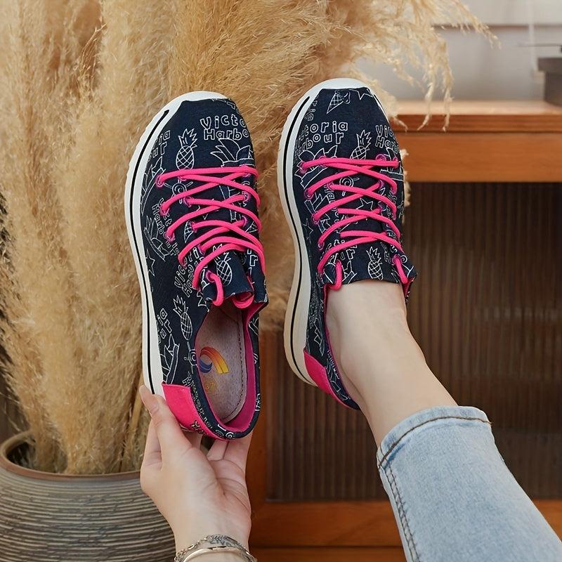 Women's Graffiti Print Thick Bottom Skateboard Shoes