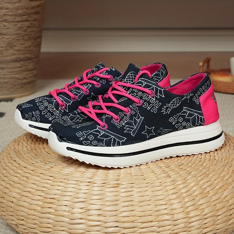 Women's Graffiti Print Thick Bottom Skateboard Shoes