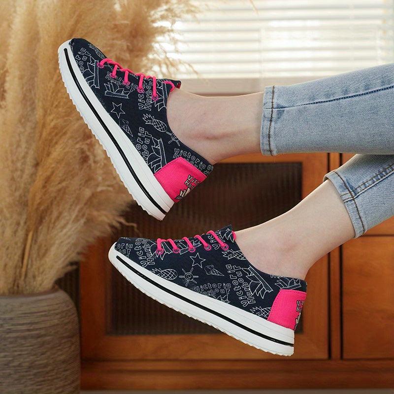 Women's Graffiti Print Thick Bottom Skateboard Shoes