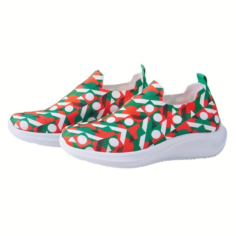 Christmas Print Non Slip Running Shoes Elastic Slip On Sneakers