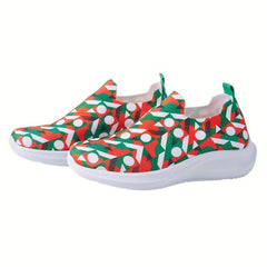 Christmas Print Non Slip Running Shoes Elastic Slip On Sneakers