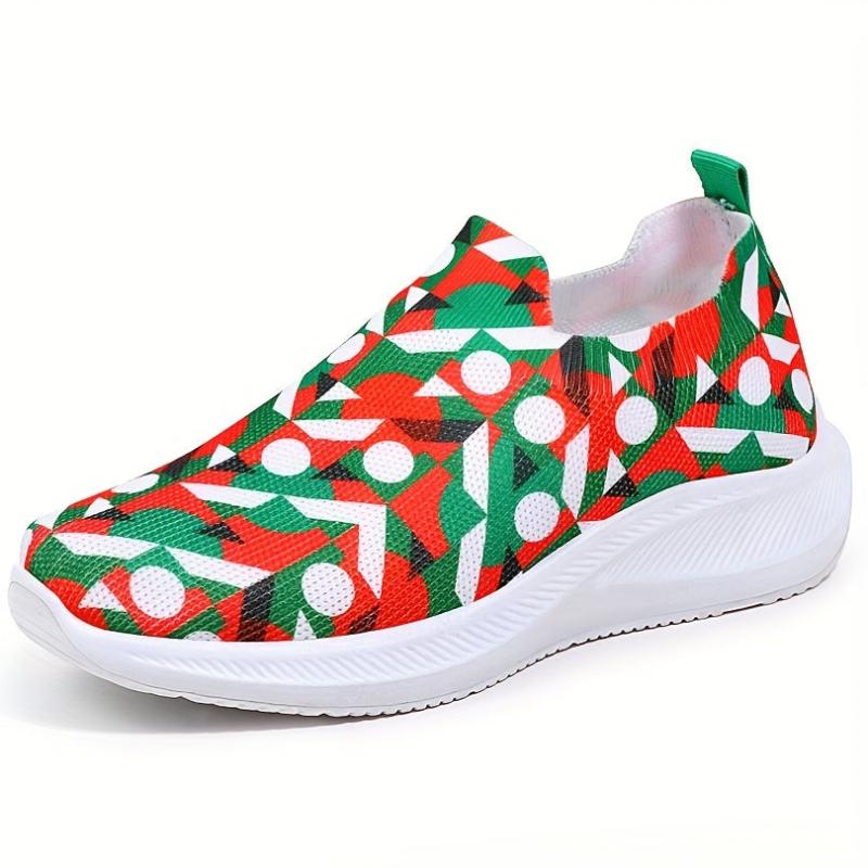 Christmas Print Non Slip Running Shoes Elastic Slip On Sneakers