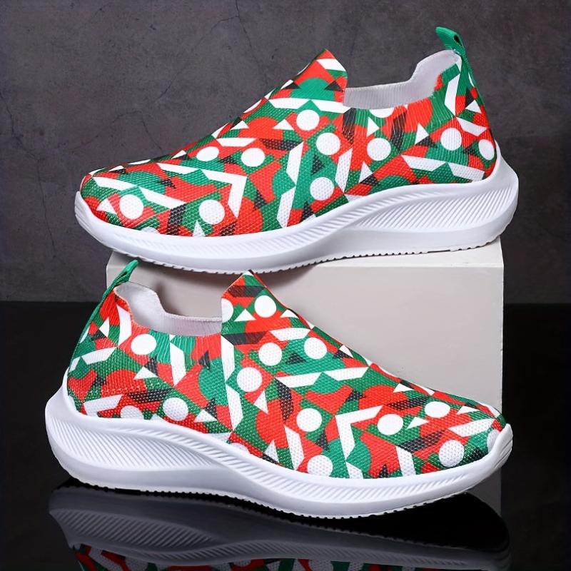 Christmas Print Non Slip Running Shoes Elastic Slip On Sneakers